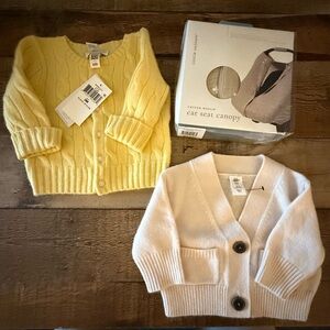 2 cashmere baby cardigans + 100% cotton muslin car seat canopy